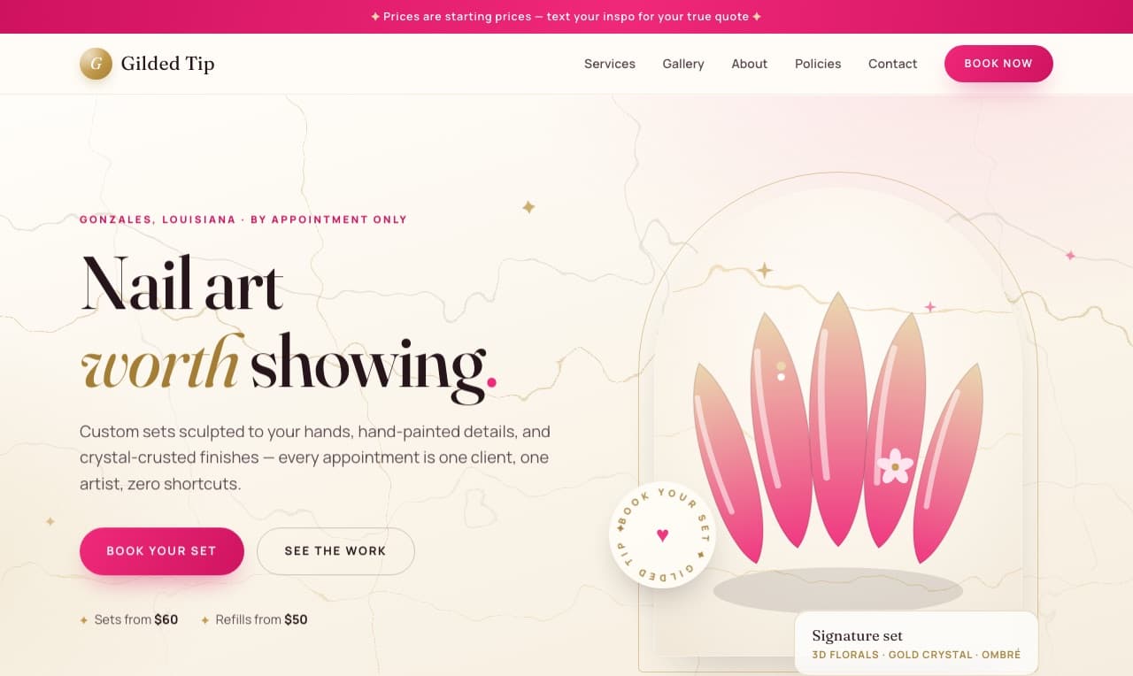 Gilded Tip Nail Studio on a desktop screen