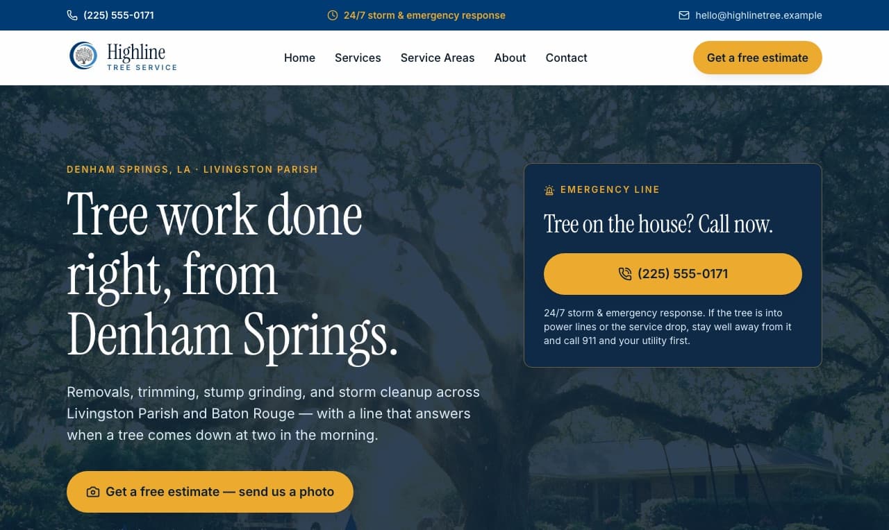 Highline Tree Service on a desktop screen