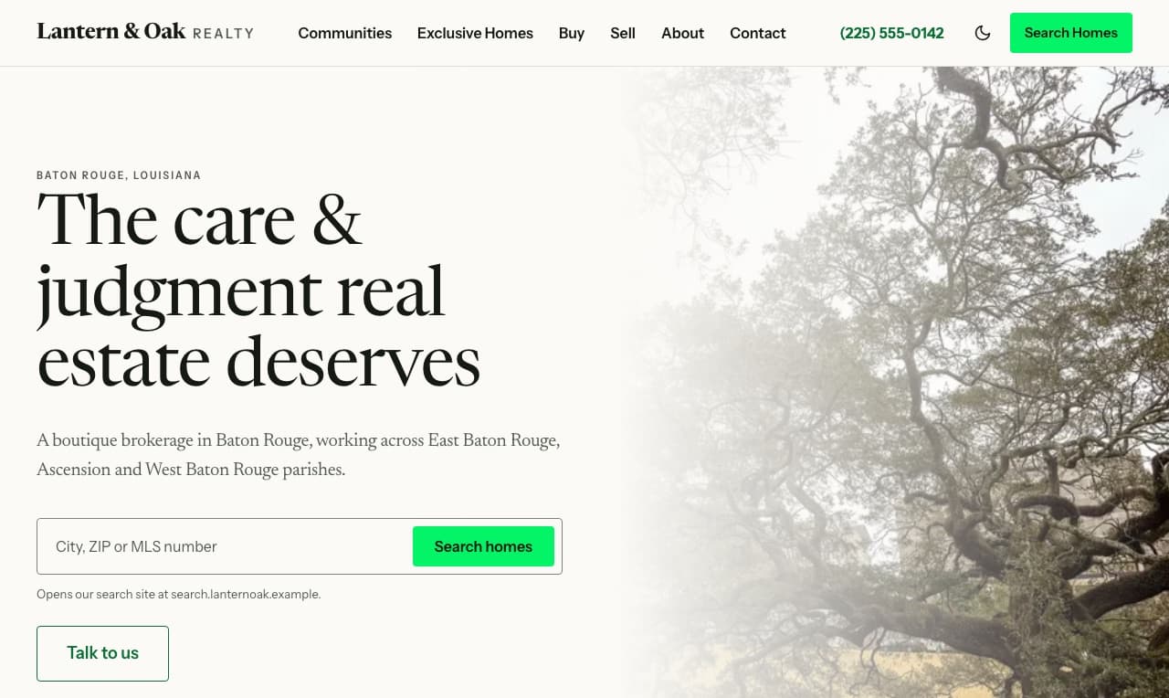 Lantern & Oak Realty on a desktop screen