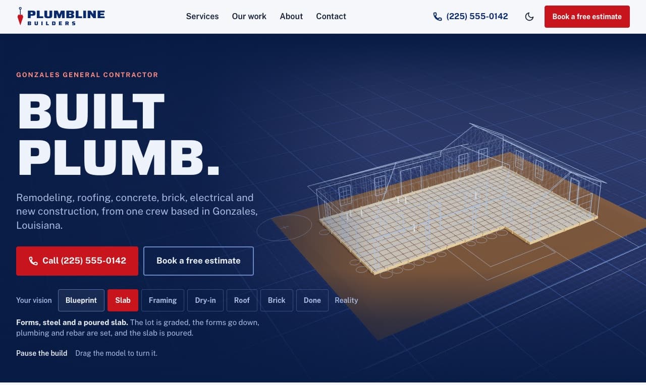 Plumbline Builders on a desktop screen
