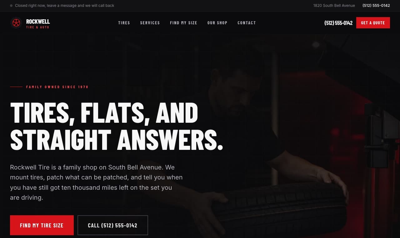 Rockwell Tire & Auto on a desktop screen