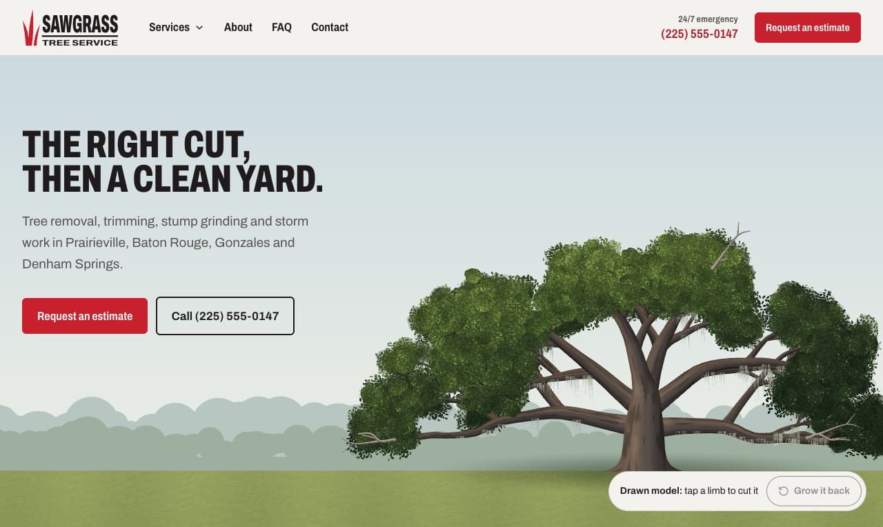 Sawgrass Tree Service on a desktop screen