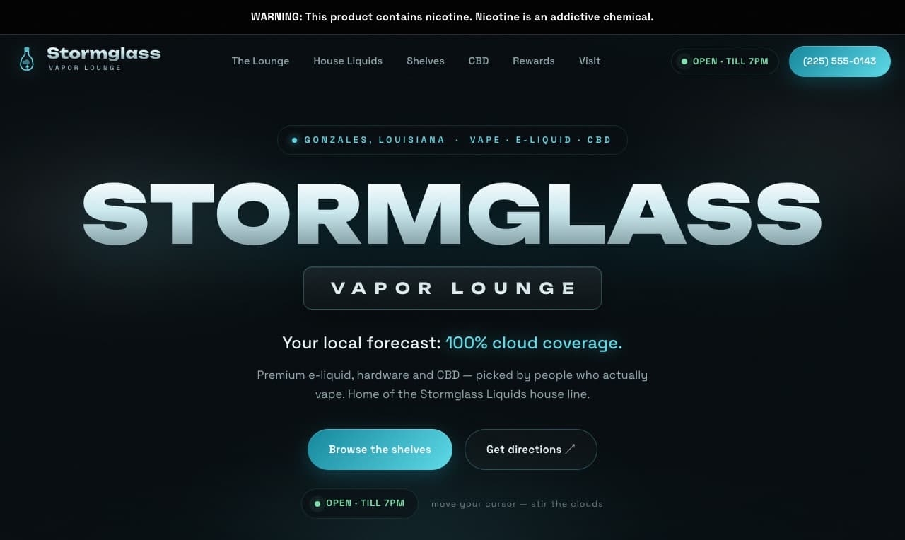 Stormglass Vapor Lounge on a desktop screen