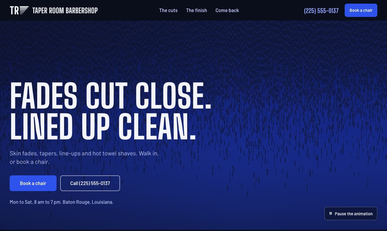 Taper Room Barbershop on a desktop screen