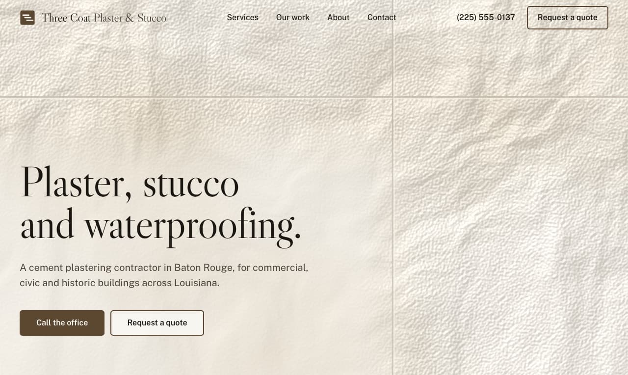 Three Coat Plaster & Stucco on a desktop screen